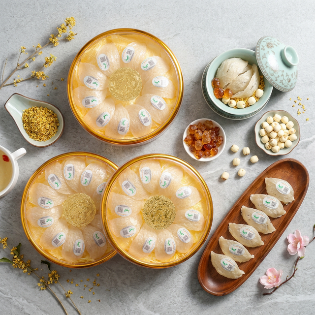 花姿盛燕窝搭配桃胶莲子桂花食材组合