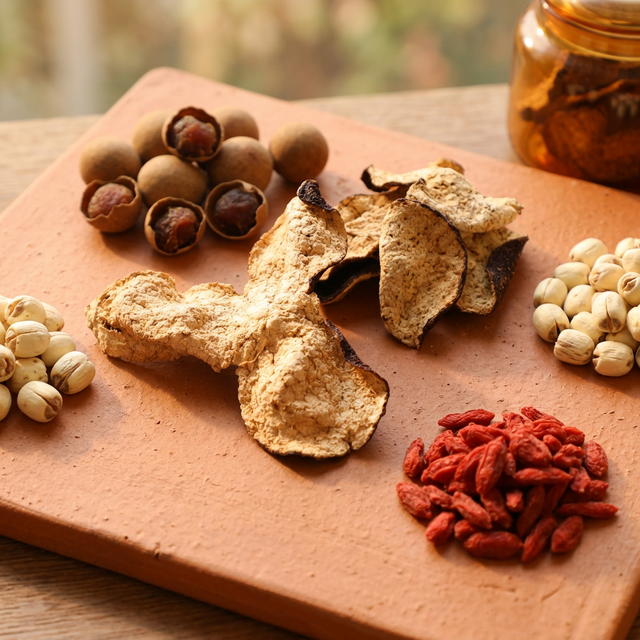 陈皮搭配桂圆莲子枸杞的传统养生食材