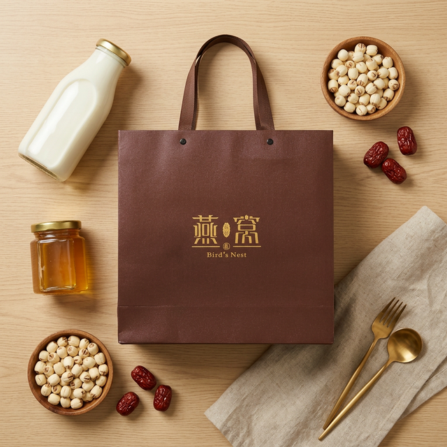 花姿盛燕窝搭配牛奶蜂蜜莲子养生食材平铺展示