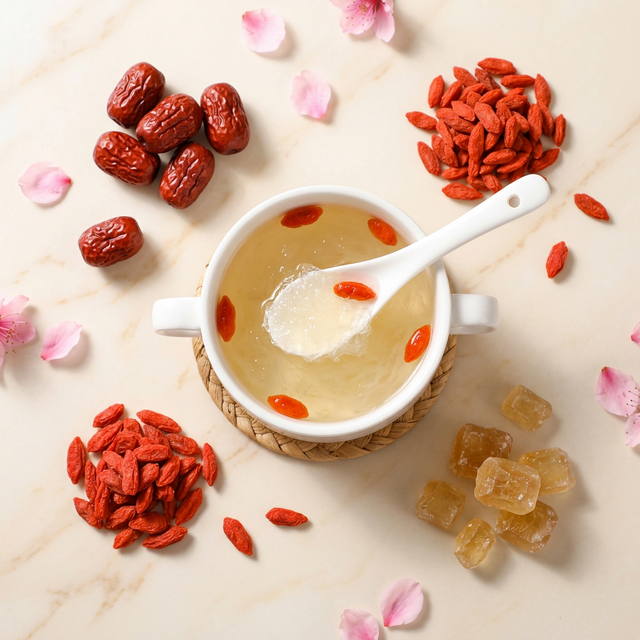 花姿盛燕窝搭配红枣枸杞冰糖的养生组合