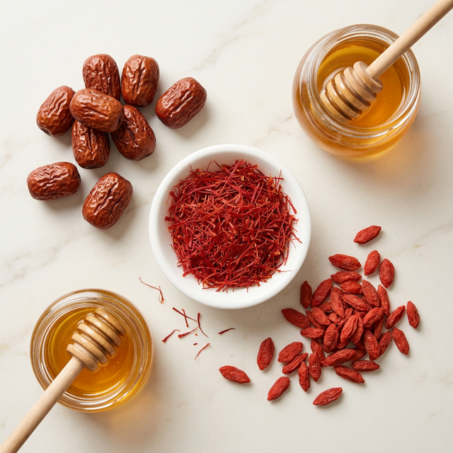 藏红花搭配红枣枸杞蜂蜜养生组合