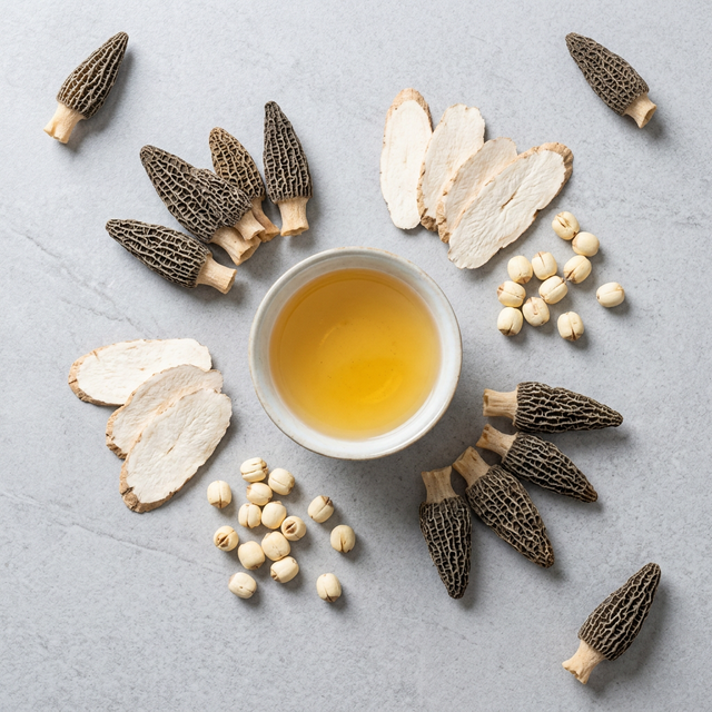 羊肚菌搭配山药莲子鸡汤养生组合