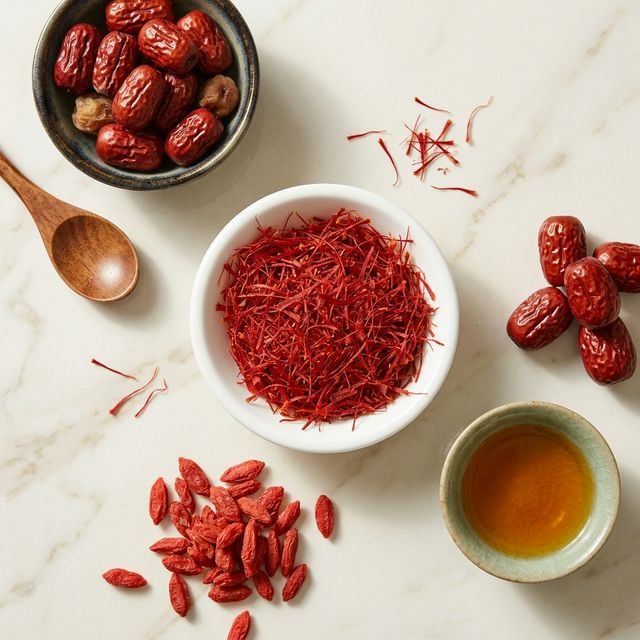 藏红花花丝搭配红枣枸杞的养生组合