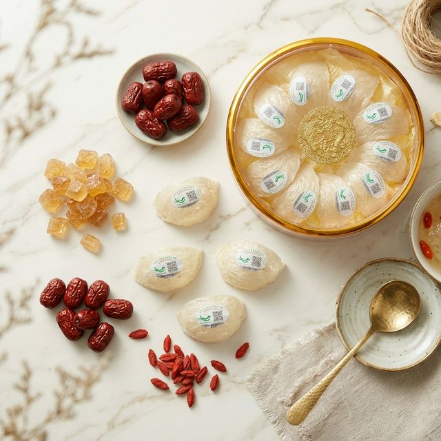 燕窝搭配红枣枸杞冰糖的养生食材组合