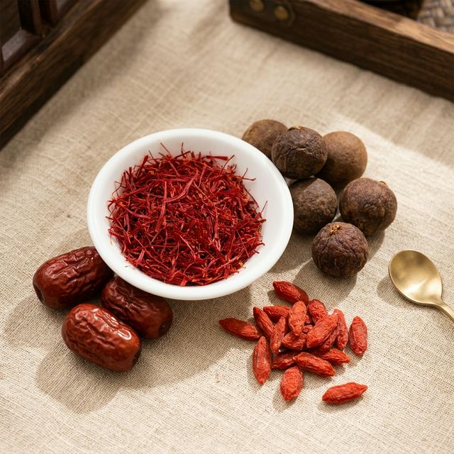 藏红花搭配红枣桂圆枸杞的养生食材组合