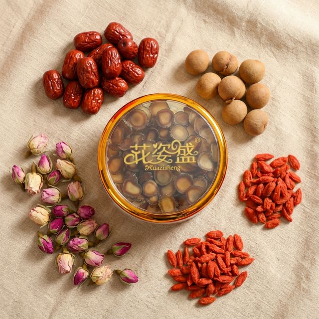 鹿茸蜡片搭配红枣桂圆枸杞玫瑰花的女性养生组合