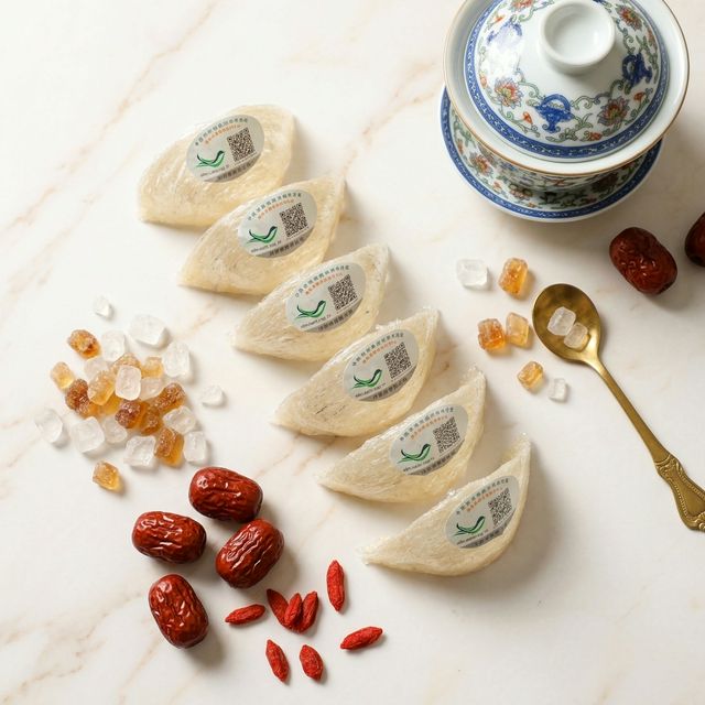 燕窝搭配红枣枸杞冰糖养生食材平铺展示