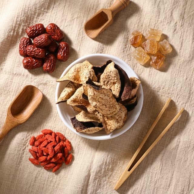 陈皮搭配红枣枸杞养生食材平铺摆拍