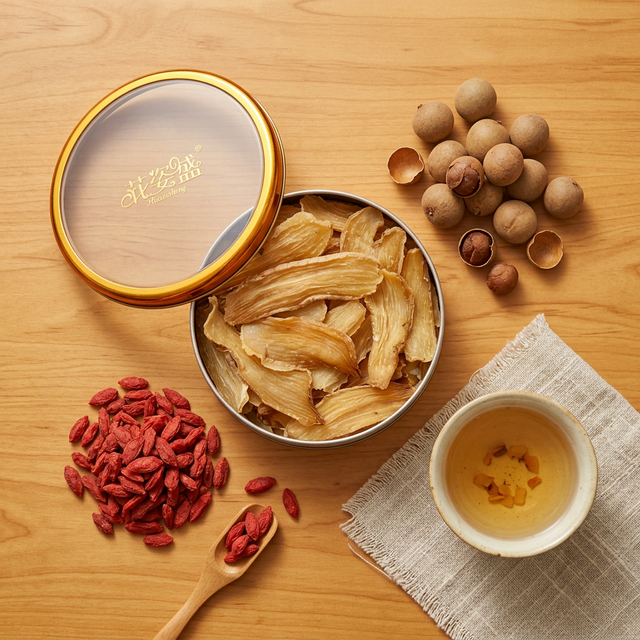 天麻搭配枸杞桂圆养生茶饮平铺展示