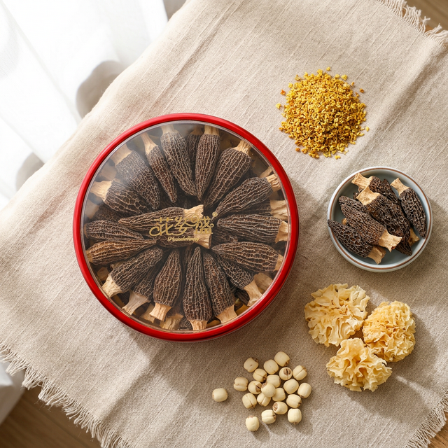 羊肚菌搭配桂花雪耳莲子的养生食材组合