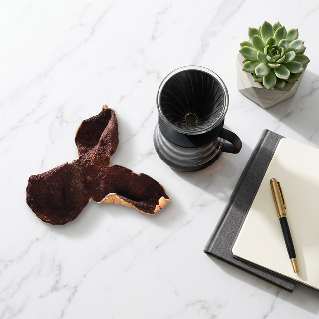 陈皮搭配手冲咖啡的现代年轻人桌面