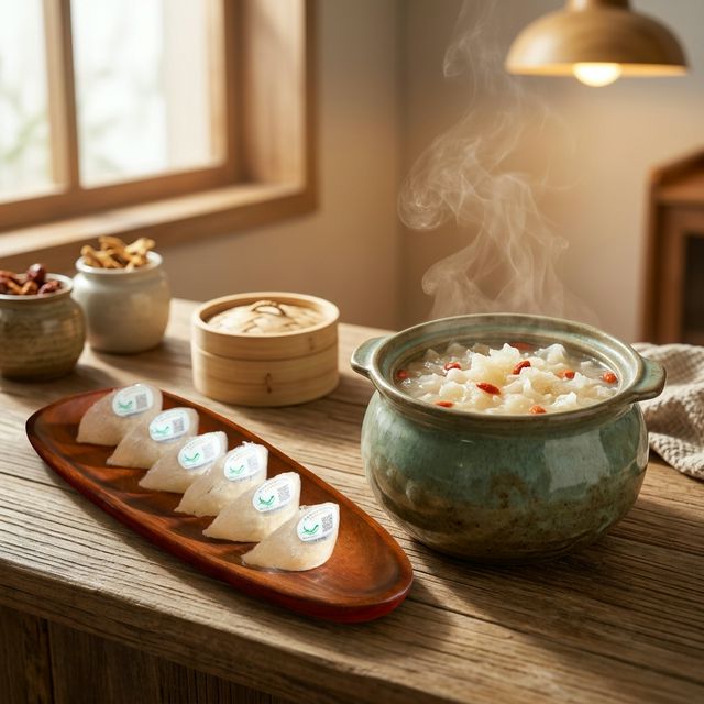 燕窝银耳羹制作过程中银耳出胶的炖煮场景