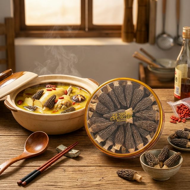 羊肚菌鸡汤炖煮场景