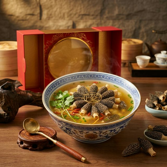 羊肚菌炖鸡汤营养美食场景