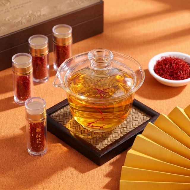 藏红花泡水冲泡过程金黄色汤色